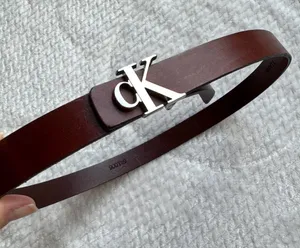 Calvin Klein Leather CK Logo Belt Women's 36 L Italian Saddle Leather Brown USA thumbnail 1