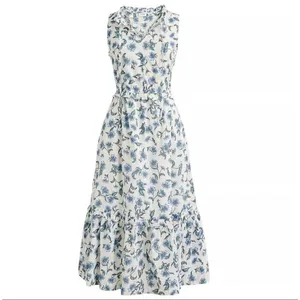 J.Crew white blue floral ruffled midi dress size 2 thumbnail 2