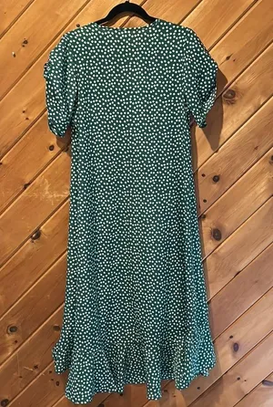 Green white dot Bohemia ruffle wrap maxi dress thumbnail 8