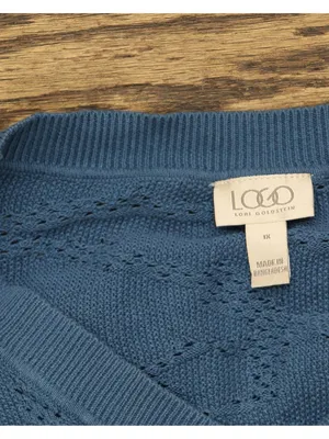 Logo By Lori Goldstein Button Front Cotton Cardigan Sweater Blue Slate 1X thumbnail 3