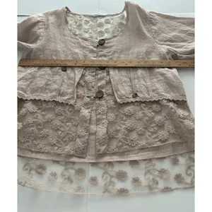 Linen Blouse Jacket Womens XL Blush Pink Lace Detail Boho Fairy Whimsy Coquette thumbnail 9