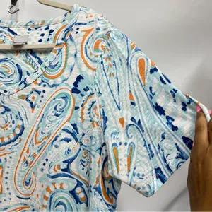 Chico's paisley v-neck tee t-shirt womens Size 3 (XL) blue short sleeve beach thumbnail 5