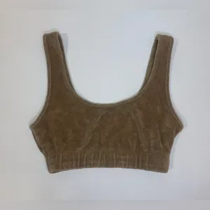 Zara Women’s Terry Sleeveless Crop Beach Neutral Lounge Tank Tan Top Size‎ S thumbnail 2