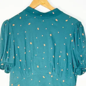 Free People Abbie Tie Reversible Green Peach Polka Dot Sheath Dress Womens 8 thumbnail 8