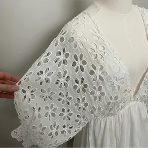 Free People One Dress Bella Note Eyelet Flower Babydoll Whimsical Boho White thumbnail 8