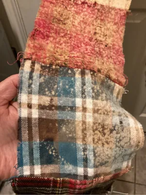 Plaid Patchwork Fringe Scarf in Red, Blue & Brown Red thumbnail 5