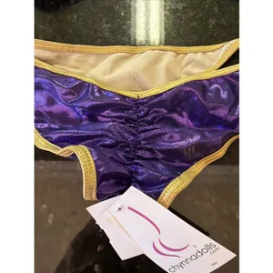 Chynna Dolls Bikini Swimwear Dancer Sz S/M Orange Purple Shimmer Gold Scrunch thumbnail 5