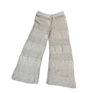 Aerie Womens XL Crochet Wide Leg Pants Cream Knit Beach Cover Up 0701-8501 NEW thumbnail 2