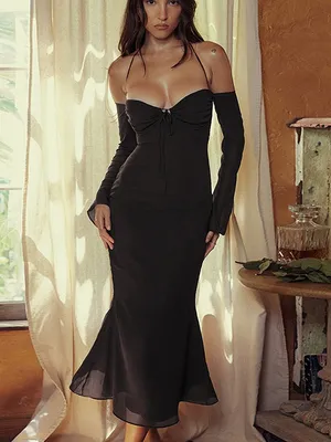 Runaway The Label Black Halter Mesh Sleeve Maxi Dress US Size 10 Gothic Formal thumbnail 2