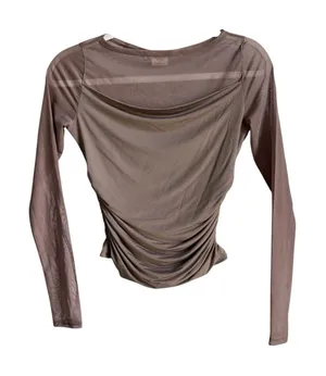 Abercrombie & Fitch Draped Ruched Top Size XS Sheer Mesh Panel Long Sleeve thumbnail 1