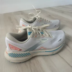 Brooks Adrenaline GTS Women's Running Shoes - White with Blue & Peach Accents thumbnail 1