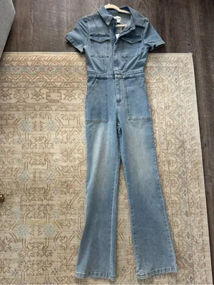 Signature 8 Light Blue Denim Jumpsuit Overalls - Women's Short Sleeve thumbnail 2