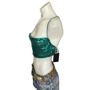 NBD Green Sequin Crop Top MEDIUM Backless Festival Bandeau Designer $128 NEW thumbnail 7