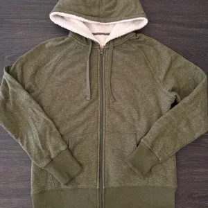 Womens Soft Fluffy Durable Olive Green Thick Zip Up Hoodie Jacket Size Medium thumbnail 2