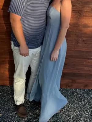 Birdy Grey Strapless Light Blue Bridesmaid Gown with Side Slit thumbnail 4