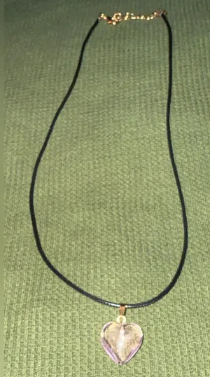 Black Cord Necklace with Pink Heart Pendant thumbnail 1