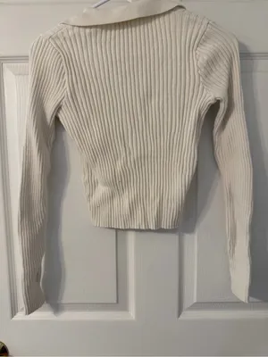 Brandy Melville Ribbed Collared Button-Up Cardigan - Cream thumbnail 3