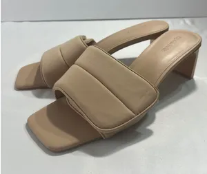 Open Edit Cava Padded Block Heel Women 7.5 Nude Square Toe Slide Sandals Mules‎ thumbnail 1
