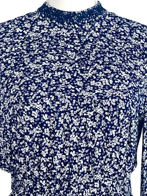 Chelsea & Violet Mini Floral Print Tiered Ruffle Long Sleeve Dress S Blue NWT thumbnail 3