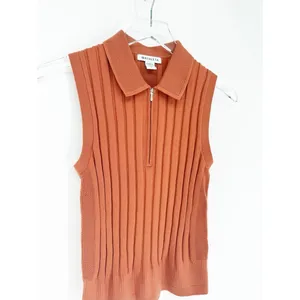 Athleta Fairway 1/2 Zip Knit Sleeveless Polo Women's S Orange‎ Preppy thumbnail 4