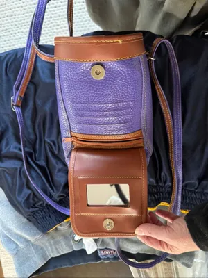 Vintage 80s Carina Intl Inc Waterproof Leather Purple Tan Golf Bag Backpack Nove thumbnail 7