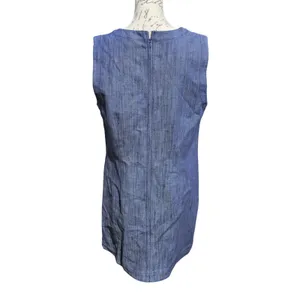 LOFT NWT Womens Blue Cotton Denim Sleeveless Shift Dress Button Pockets Size 10 thumbnail 4