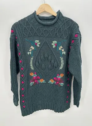 Vintage LL Bean Embroidered Floral Sweater Womens S Cottagecore Knit Grandmacore thumbnail 1