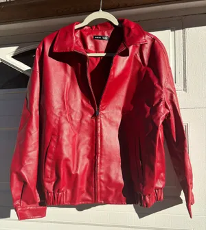 Red Leather Bomber Jacket Size M thumbnail 1