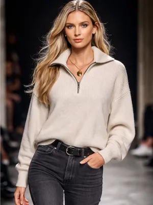 Hollister Beige Half-Zip Knit Sweater thumbnail 1