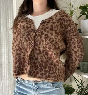 ASOS Collusion Fluffy Leopard Print V-neck Cardigan - S thumbnail 1