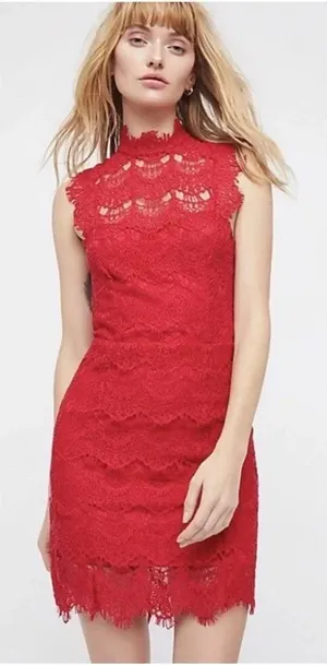 Free People FP Intimately Red Daydream Lace Bodycon Dress SMALL thumbnail 1