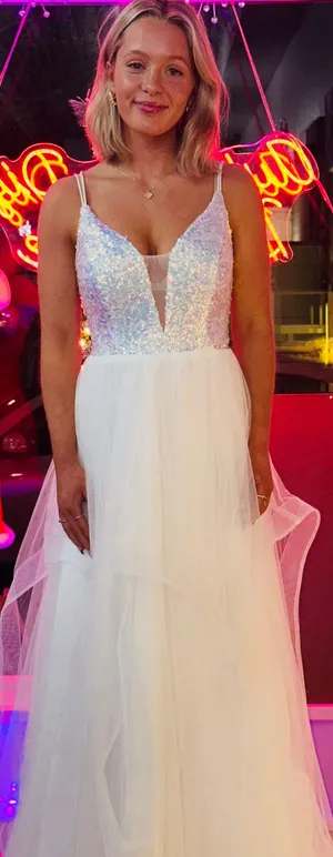 Cinderella Divine White Sequin And Mesh Maxi Prom Dress thumbnail 5
