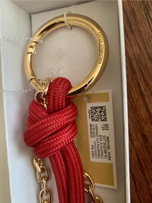MICHAEL KORS Goldstone & Cord Bag Charm Gold logo Quick Release Ring New in box thumbnail 4