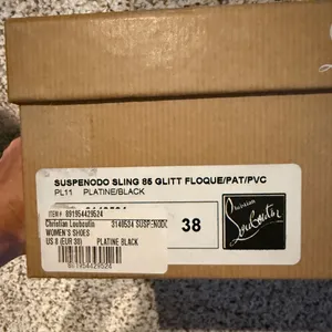 Christian Louboutin Suspenodo Glitter Flocked Patent PVC Sling 85 Pumps, size 38 thumbnail 10