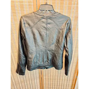 Buckle Black Motorcycle Grunge biker faux leather zip up jacket sz Medium thumbnail 8