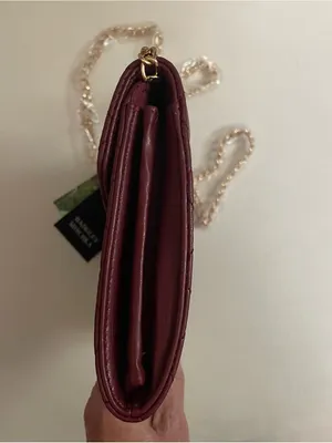 Badgley Mischka NWT Crossbody Diamond Quilting Round Studs on Front Wine Gold thumbnail 12