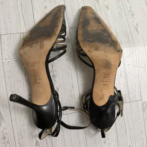 00s Y2k‎ JIMMY CHOO Black Strappy Cut Out Pointed Toe Stiletto Heeled Shoes 38.5 thumbnail 12