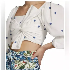 NWOT Farm Rio Flower-Embroidered Cotton Crop Top Size XL‎ thumbnail 6