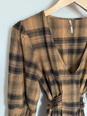 Free People English Rose Plaid Mini Dress Linen Blend Size 2 thumbnail 6