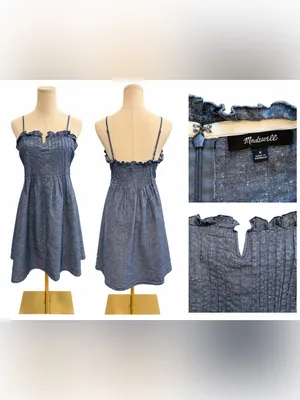 Madewell Denim Look Ruffle Trim Sundress Blue Chambray Mini Dress Size 8 thumbnail 3