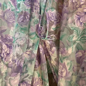 Vtg LA Intimates Robe Large Purple Green Floral Sheer Kimono Cottagecore 80s 90s thumbnail 9
