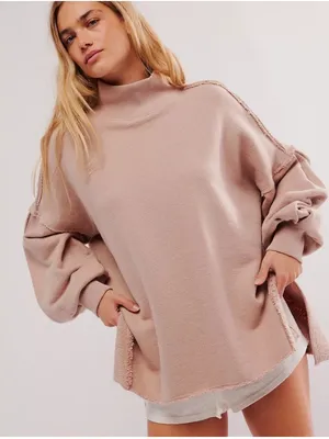 Free People We The Free Wonderful Pullover Mock Sweatershirt Winter Bloom Small thumbnail 1