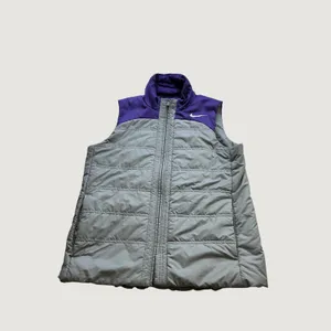 Nike Womens Puffer Vest Grey Purple Colorblock Quilted Full Zip Size Large thumbnail 2