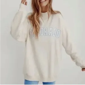 Aerie Colorado Sweatshirt XL Women’s Embroidered Mock Neck Pullover Pocket thumbnail 1
