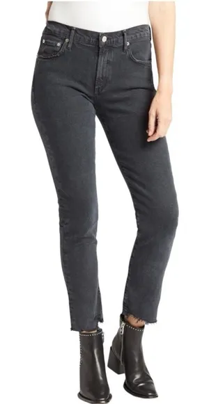 AGOLDE Toni‎ Mid Rise Straight Leg Jeans Black Distressed Hem Size 26 A133D-3002 thumbnail 1