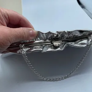 Vintage silver faux leather ruffled top clutch thumbnail 5