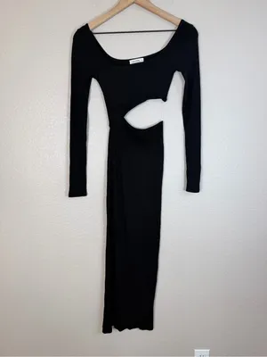 12th Tribe Fired Up Black Ribbed Cutout Maxi Dress Small $125 thumbnail 5