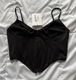 NWT Womens Size Small Black Sexy Bra Bustier Cropped Corset Vampire Coquette Y2K thumbnail 1