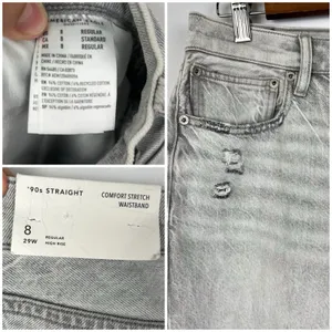 NEW American Eagle 8 Ripped '90s Straight High Waist Jean Gray Wash thumbnail 5