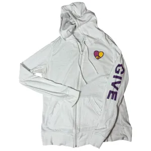 Zip Up Hoodie Womens L White Give From The Heart Rhinestone Peace Graphic thumbnail 11